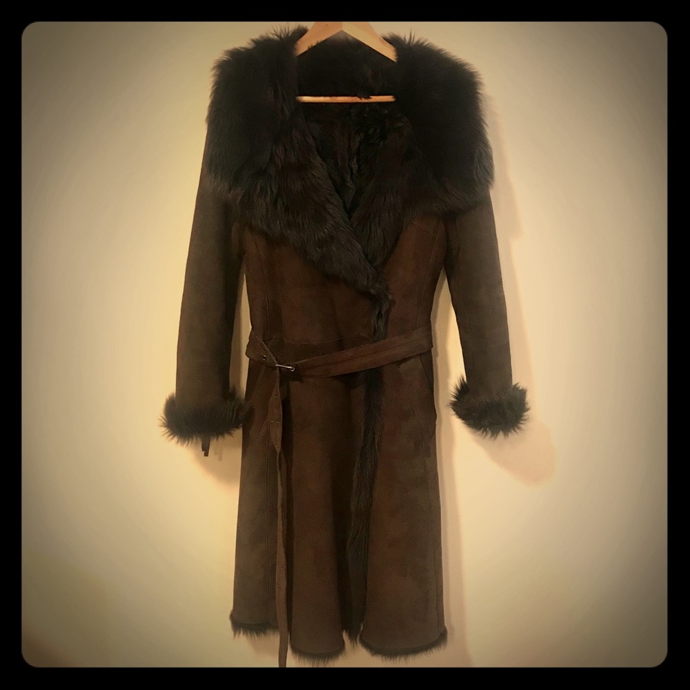 Burberry Dark Brown Teddy Jacket with Black Fur Trim